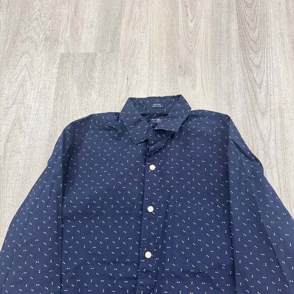 Thompson Shirtings by J Crew Shirt Men's Medium Blue 80's 2 Ply Preppy Geometric - Picture 1 of 8